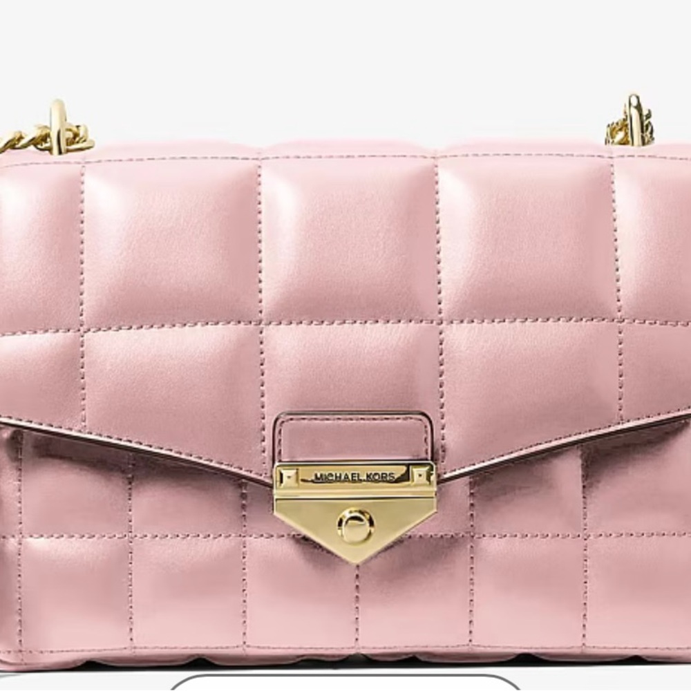 Michael Kors Quilted Crossbody Bag in Light Pink with Gold Hardware